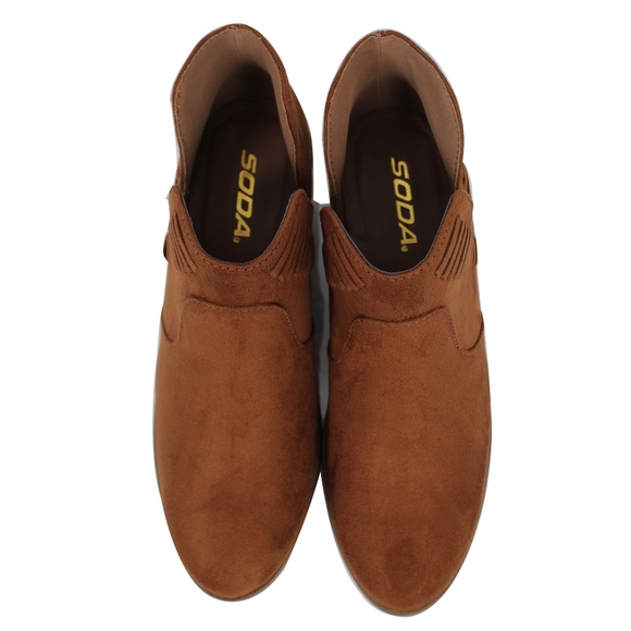 Chestnut Faux Suede V Cut Low Stacked Heel - Picture 4 of 6